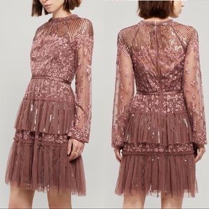 NWT Needle & Thread Wine Purple Sequin Embroidered Bird Dress US 4 UK 8